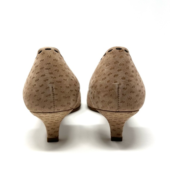 Vintage Prada 90s Y2K Ostrich Tan Brown Buckle Kitten Heels Pumps Shoes 37.5 7.5 - Picture 8 of 12